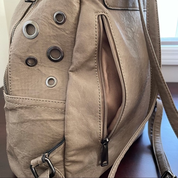 Unique Fashion Backpack Brown Beige Grommets Fashion Bag Made and Bought Greece‎ - Picture 13 of 15